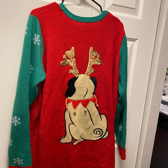 Holiday Time Ugly Christmas Sweater Bull Dog With Antlers & Jingle Bells SZ XXL - Picture 7 of 12
